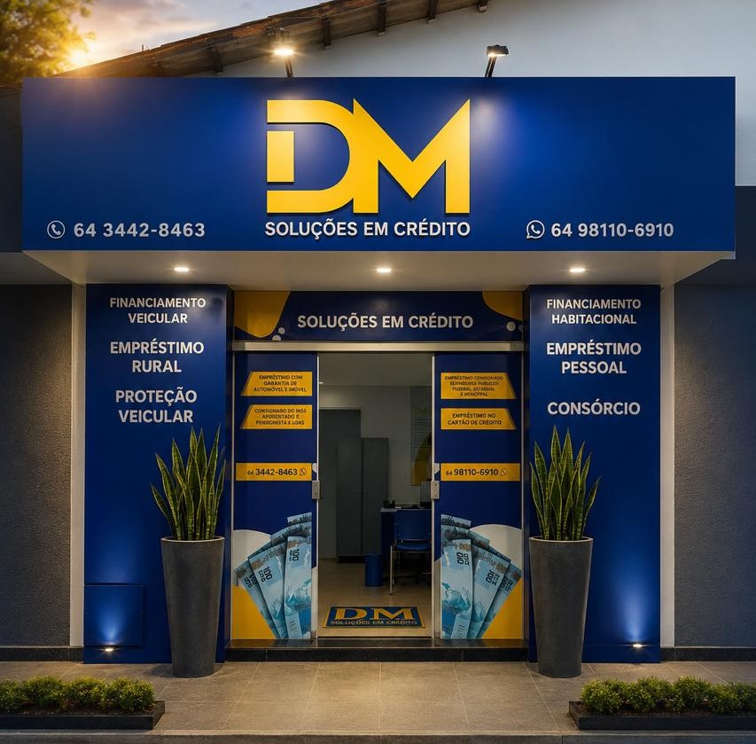Fachada da loja física DM Soluções em Crédito